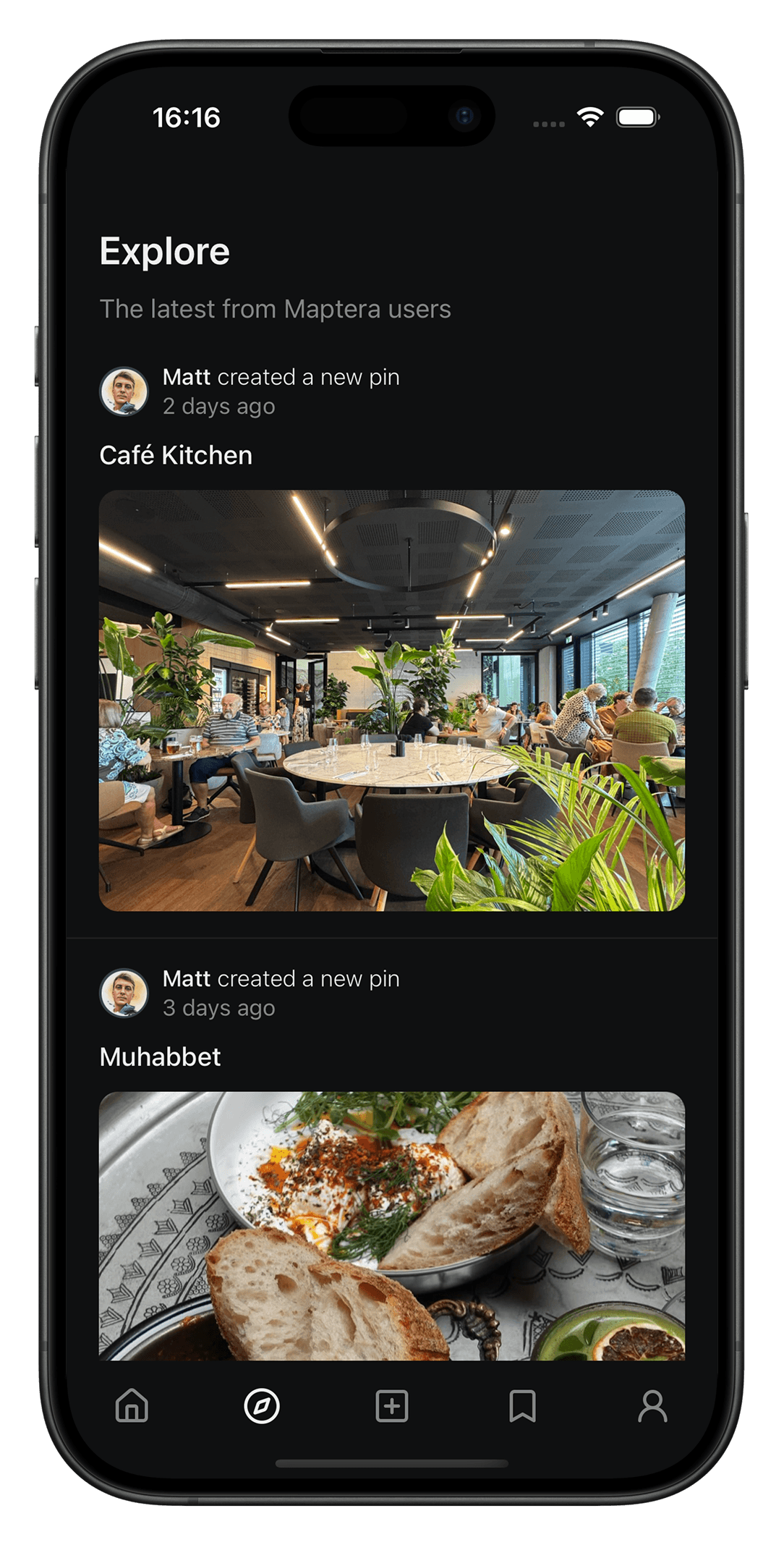 Explore tab showing curated places
