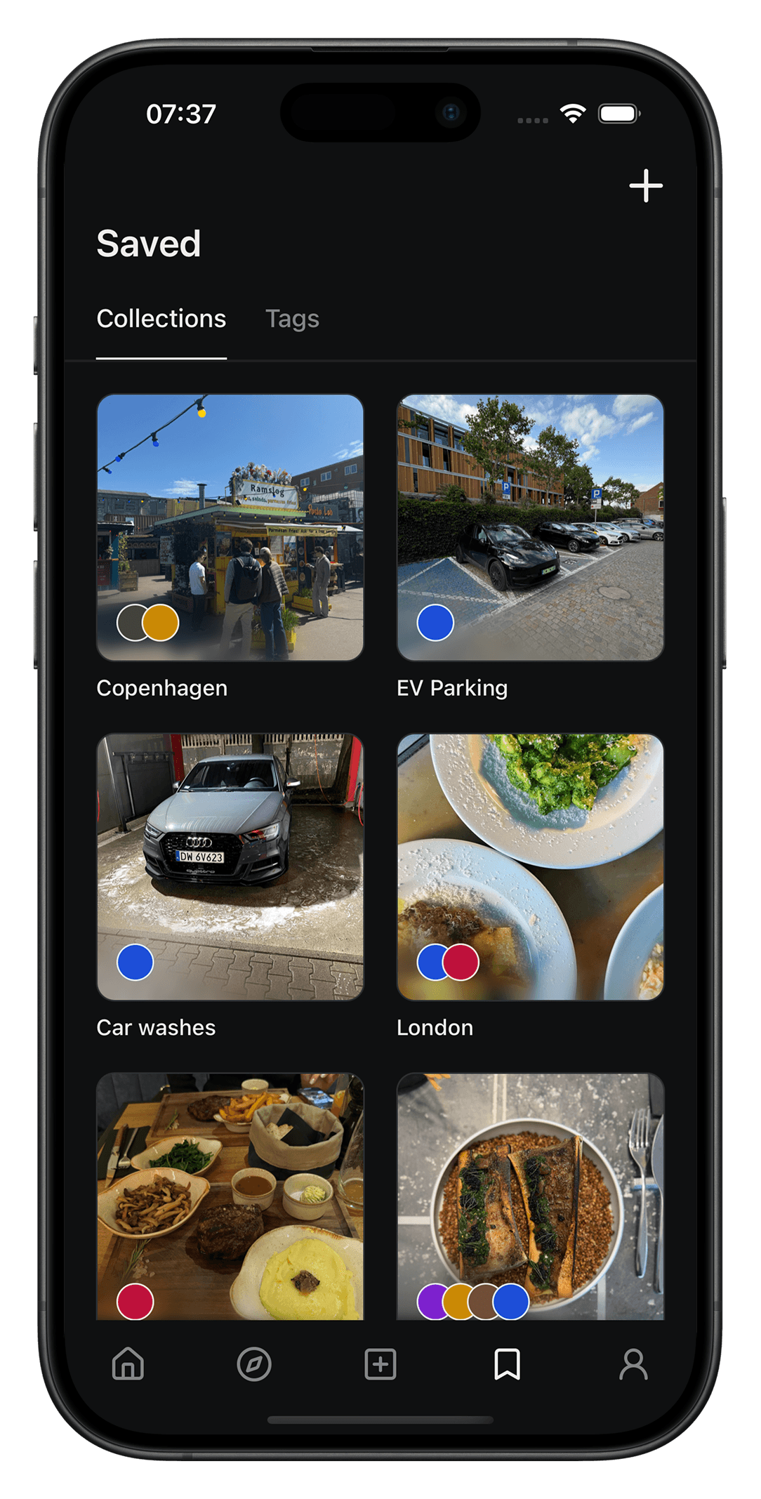 Saved collections organized by category
